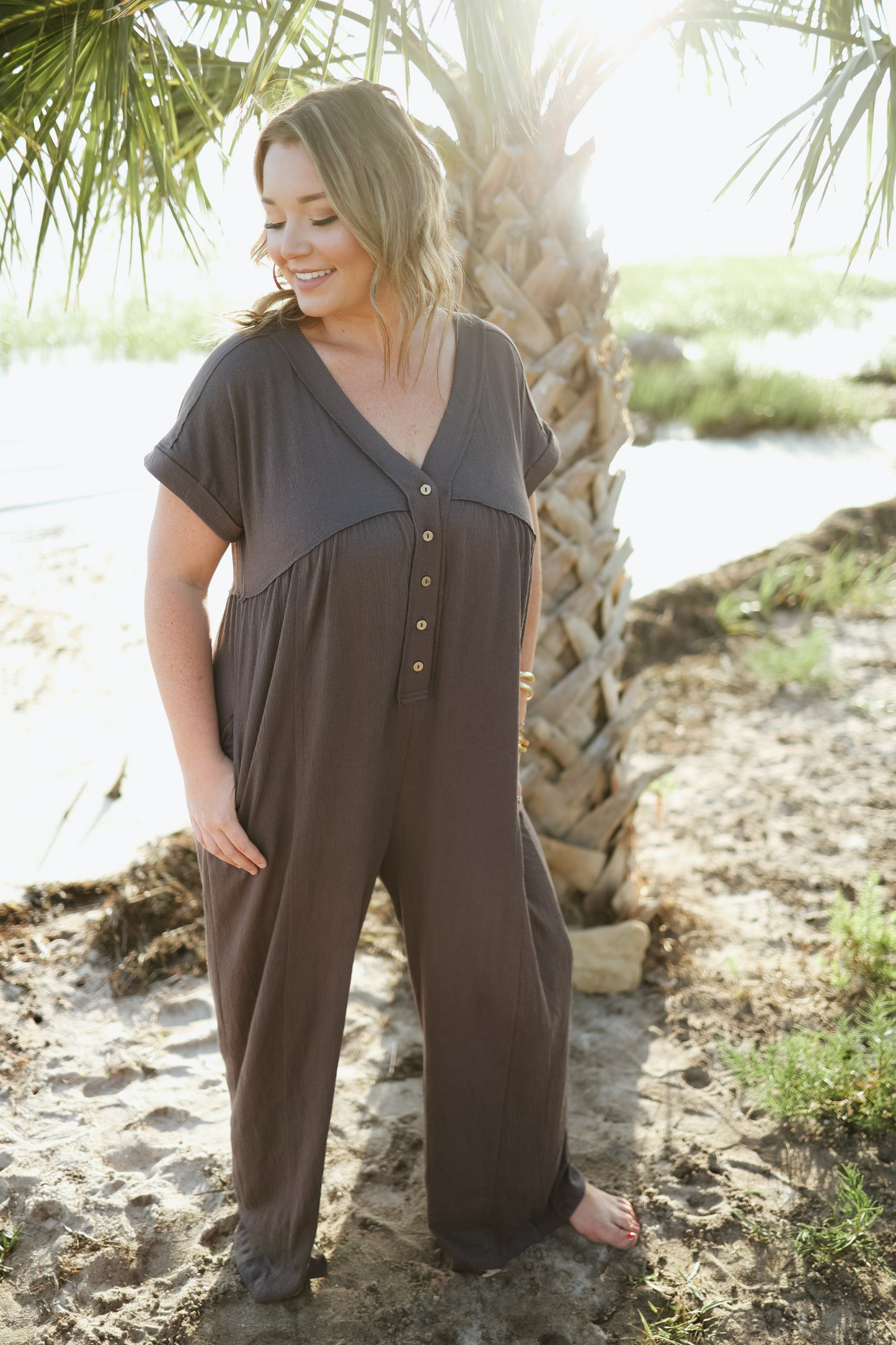 Long Beach Button Jumpsuit- Curves