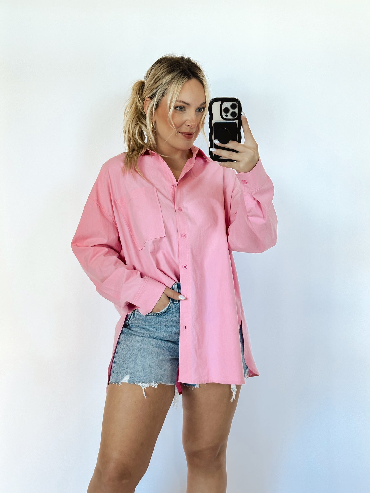 The Elle Pink Button Up Top