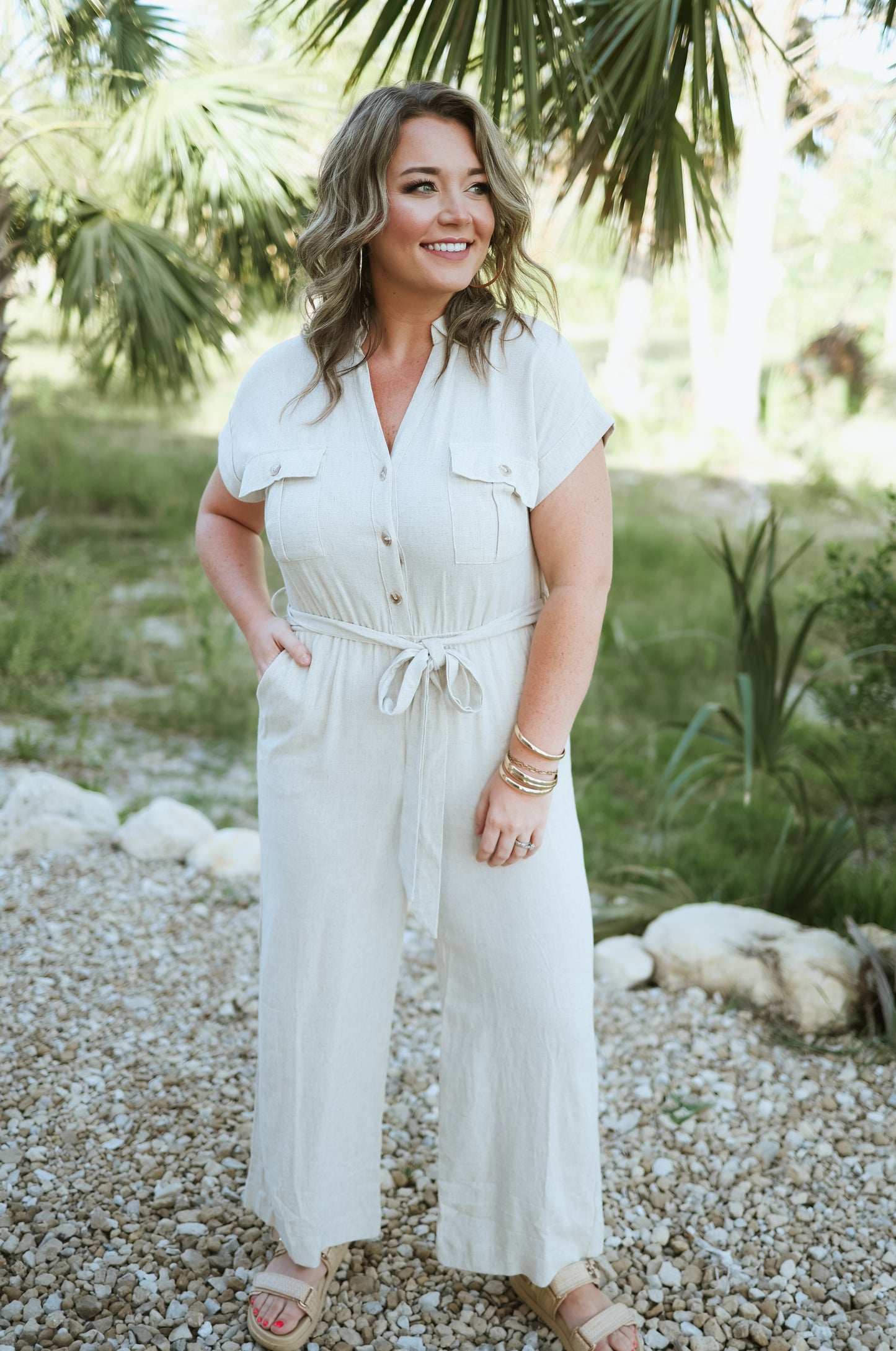 The Tara Linen Button Down Belted Jumpsuit