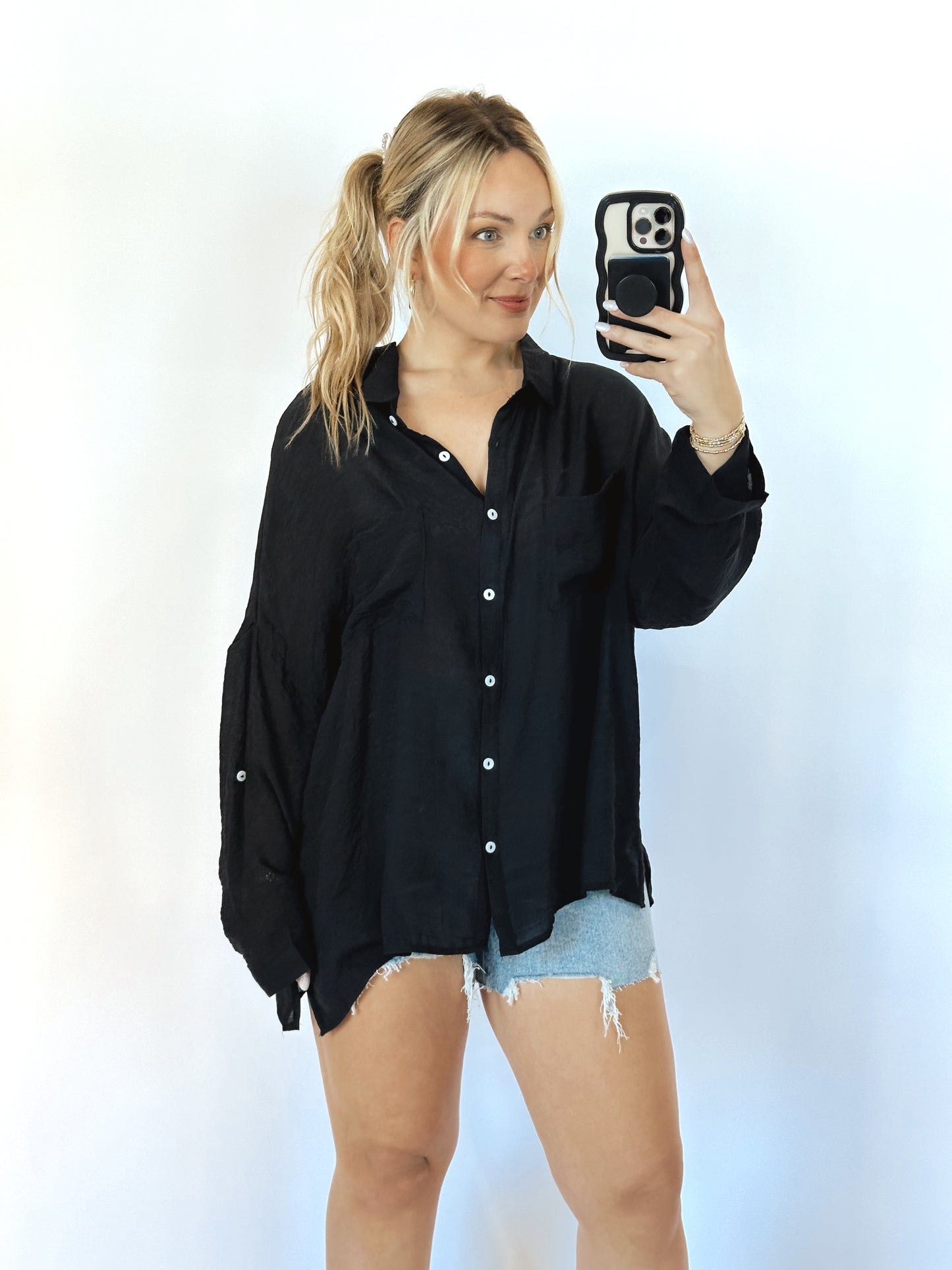 On The Coast Button Up Blouse- Black