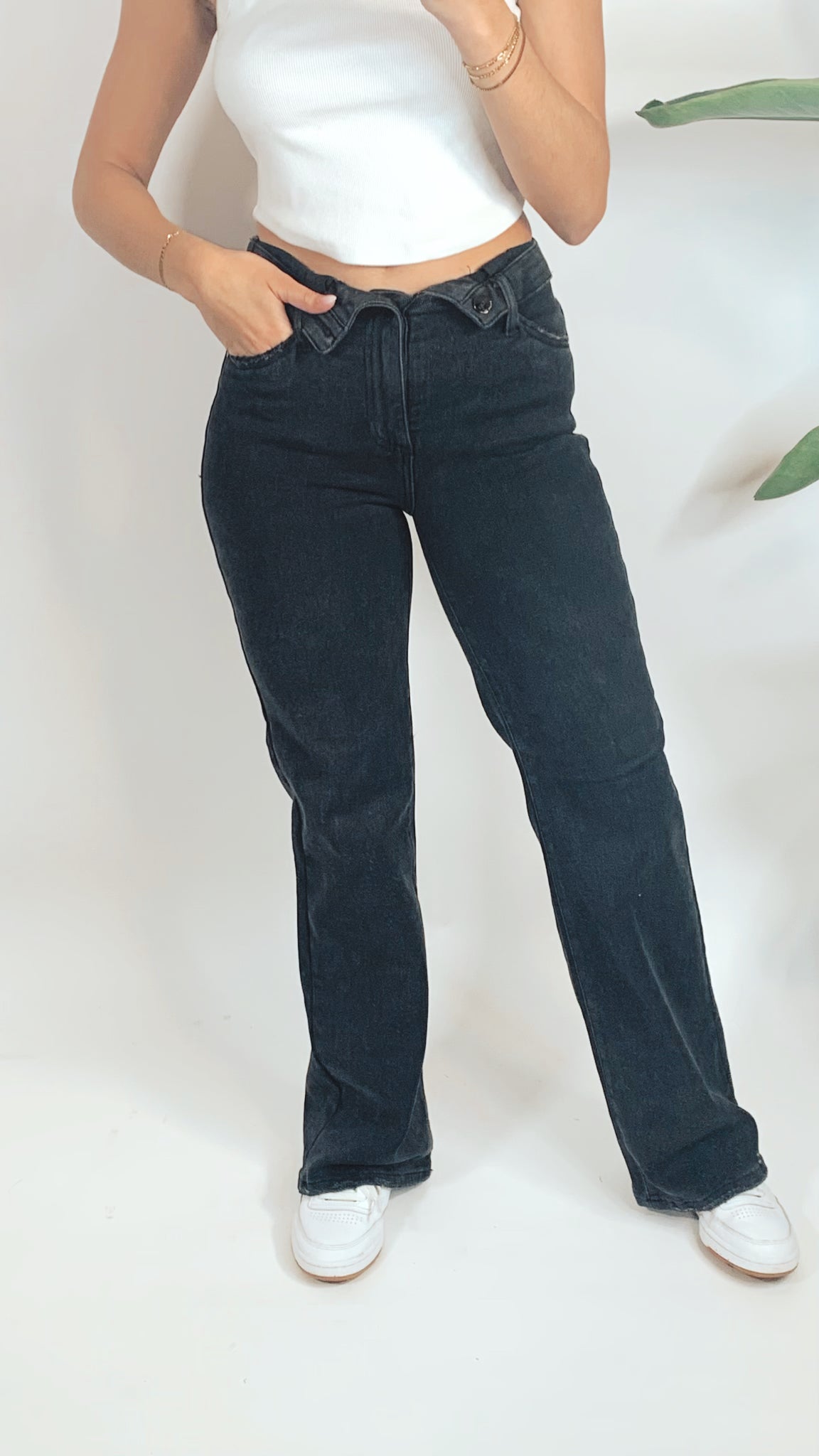 The Makayla Mid Rise Flap Wide Leg Jeans