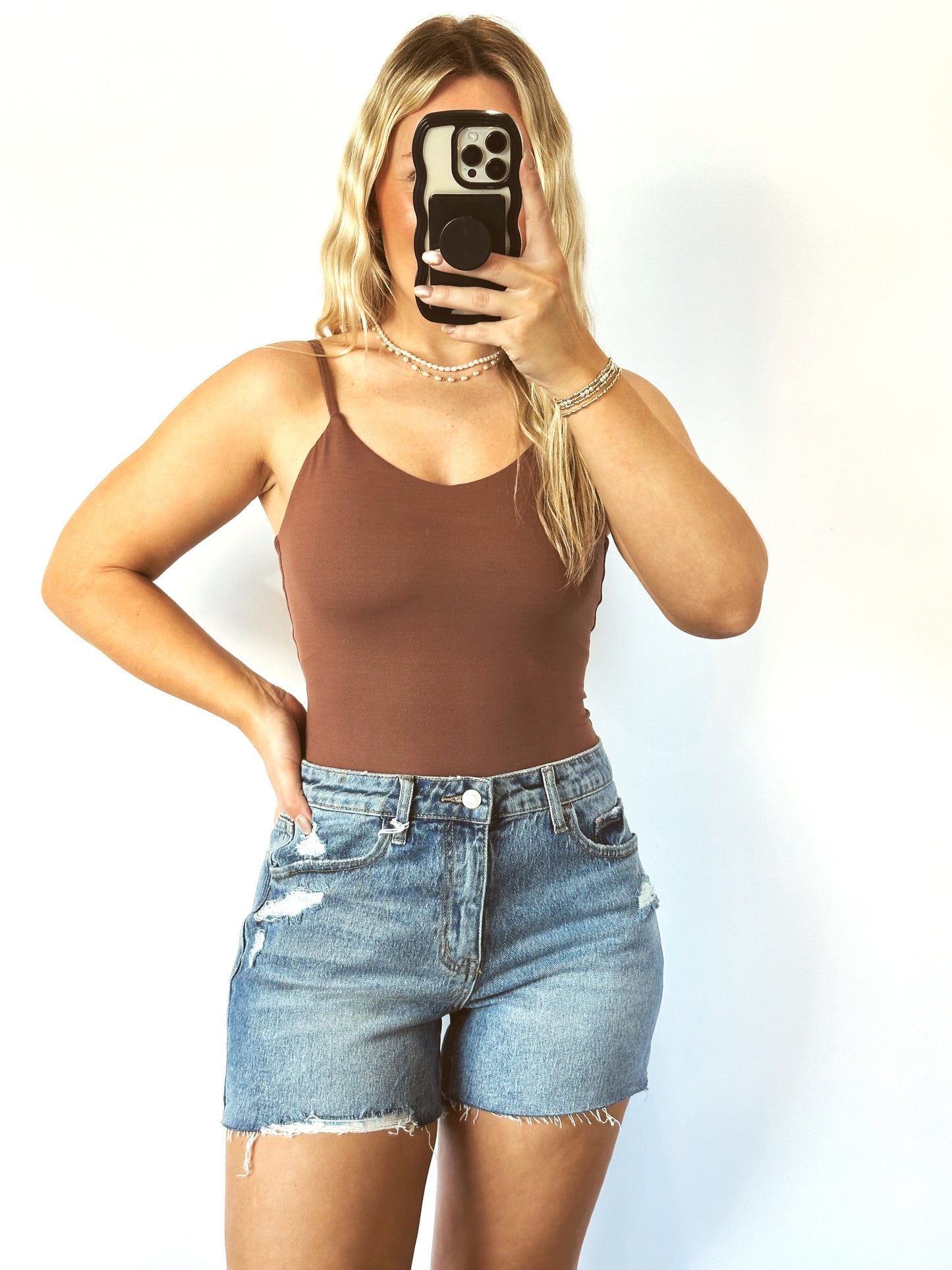 The Kimmy V Neck Bodysuit- Brown