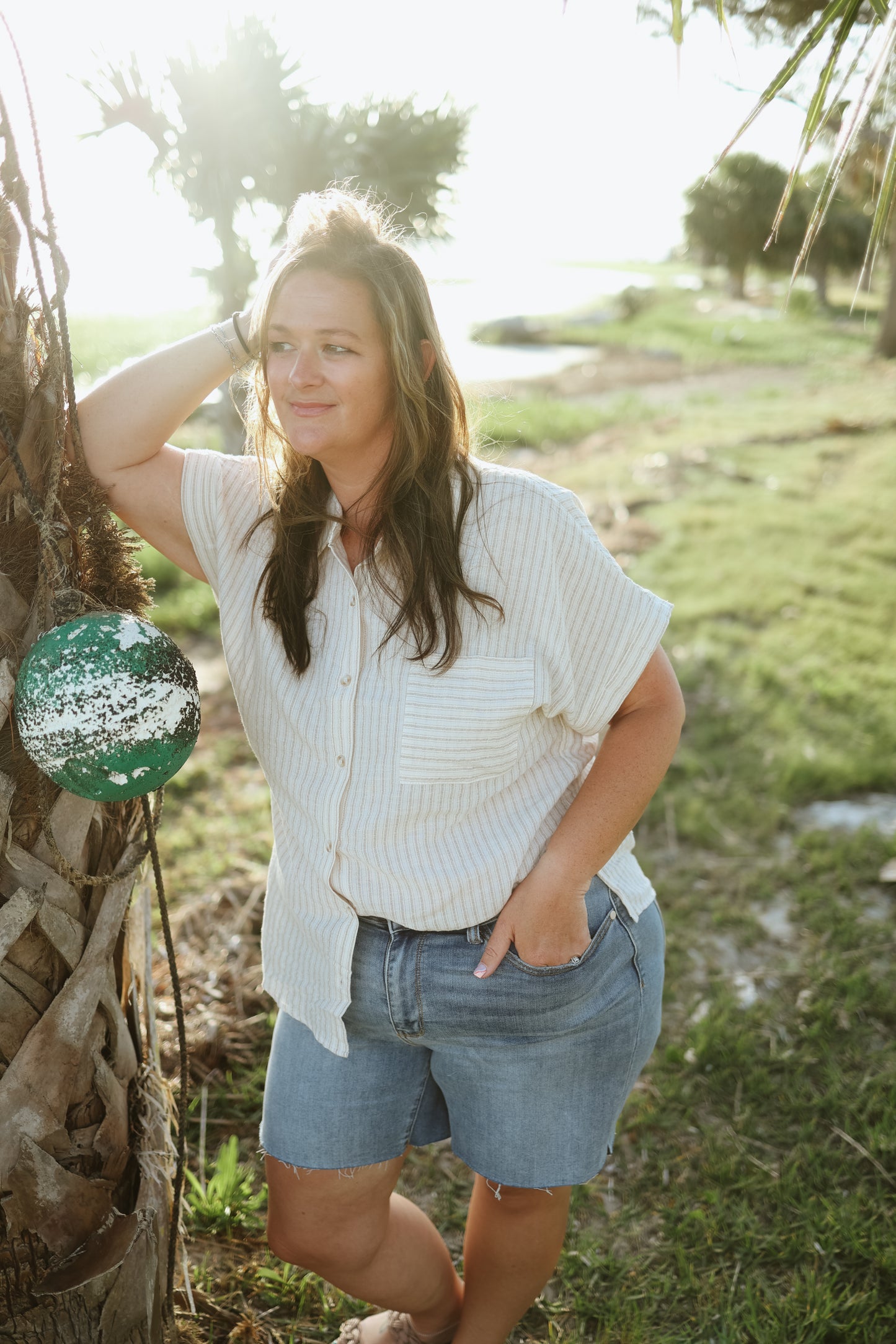 Nautical Dreams Short Sleeve Button Up Top- Curves