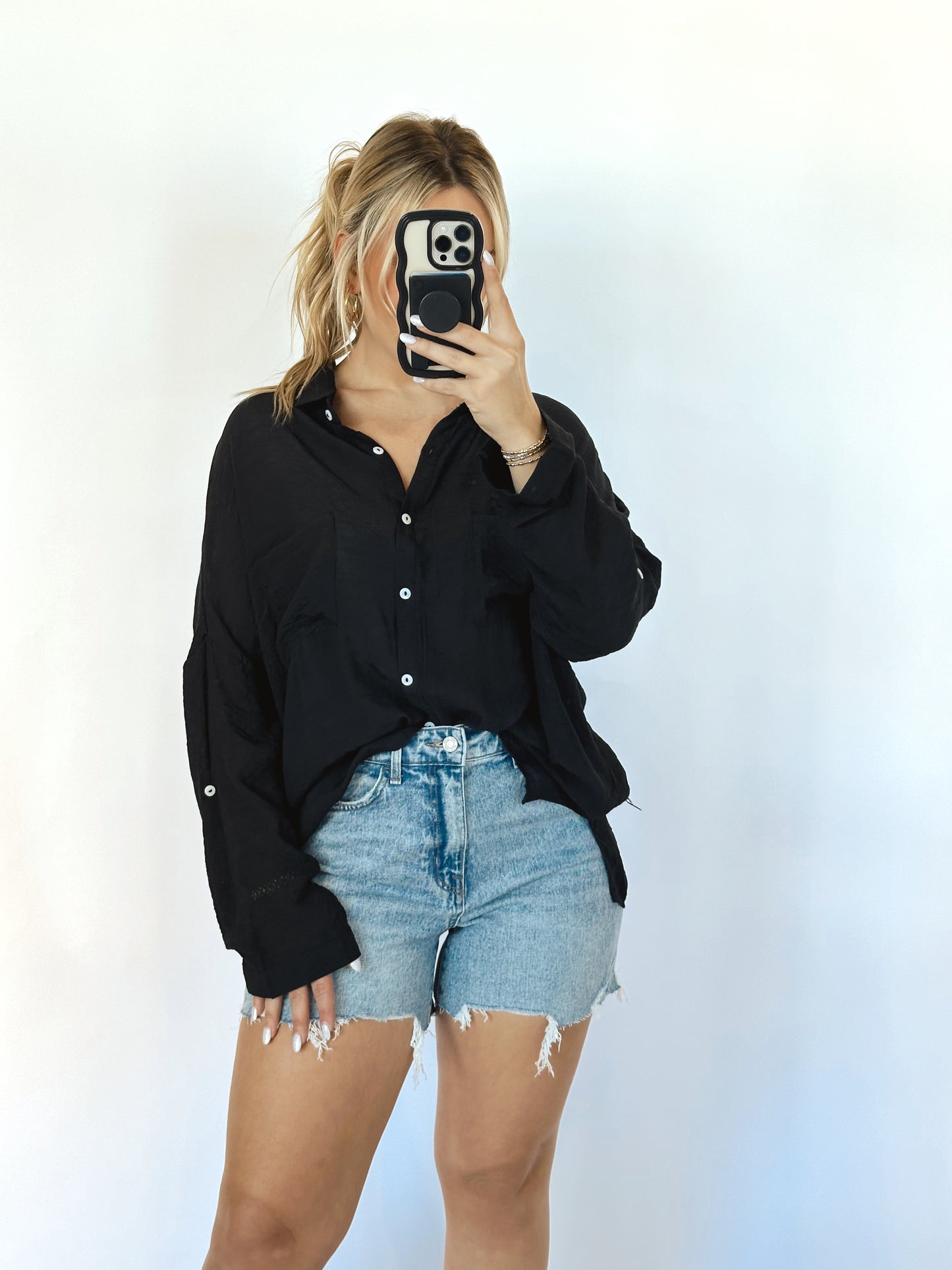 On The Coast Button Up Blouse- Black