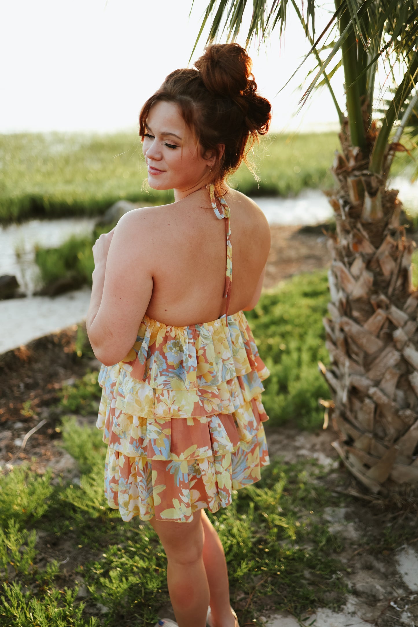 Garden Party Floral Ruffle Halter Dress