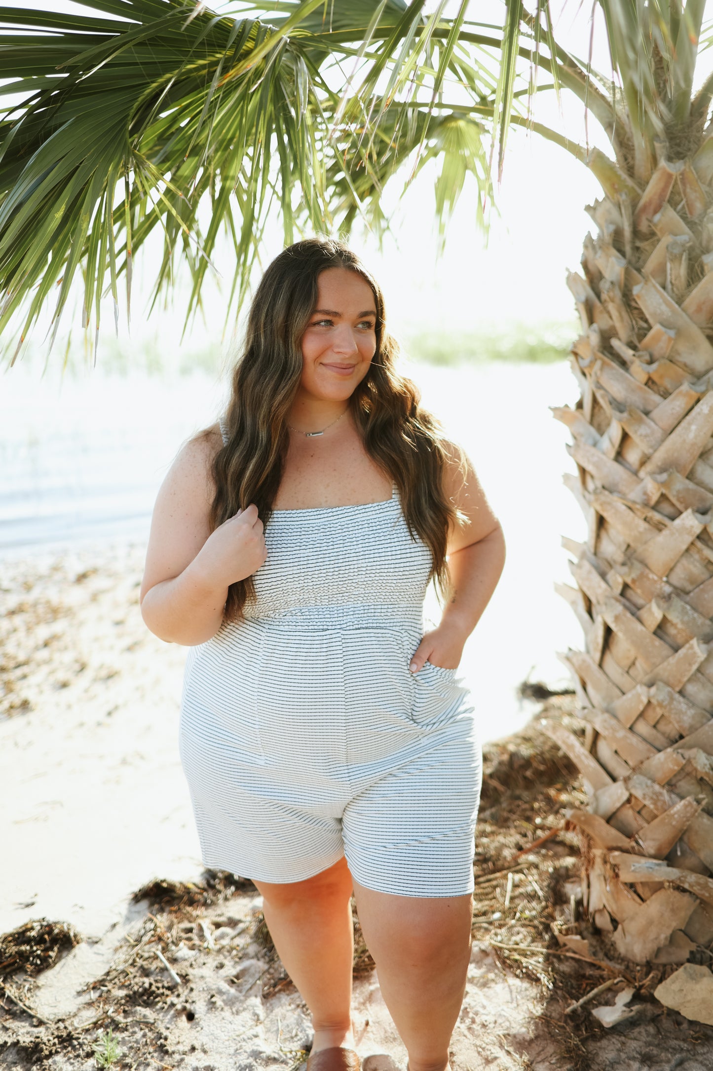 Beach Days Striped Smocked Romper- Curves