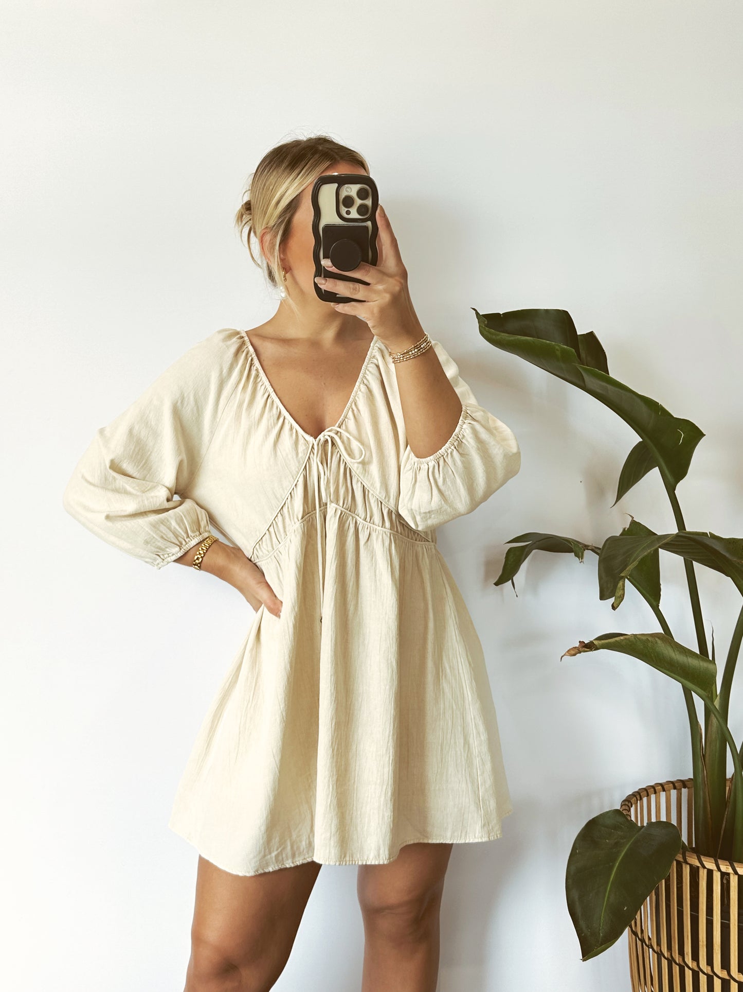 The Krista V Neck Front Tie Babydoll Dress