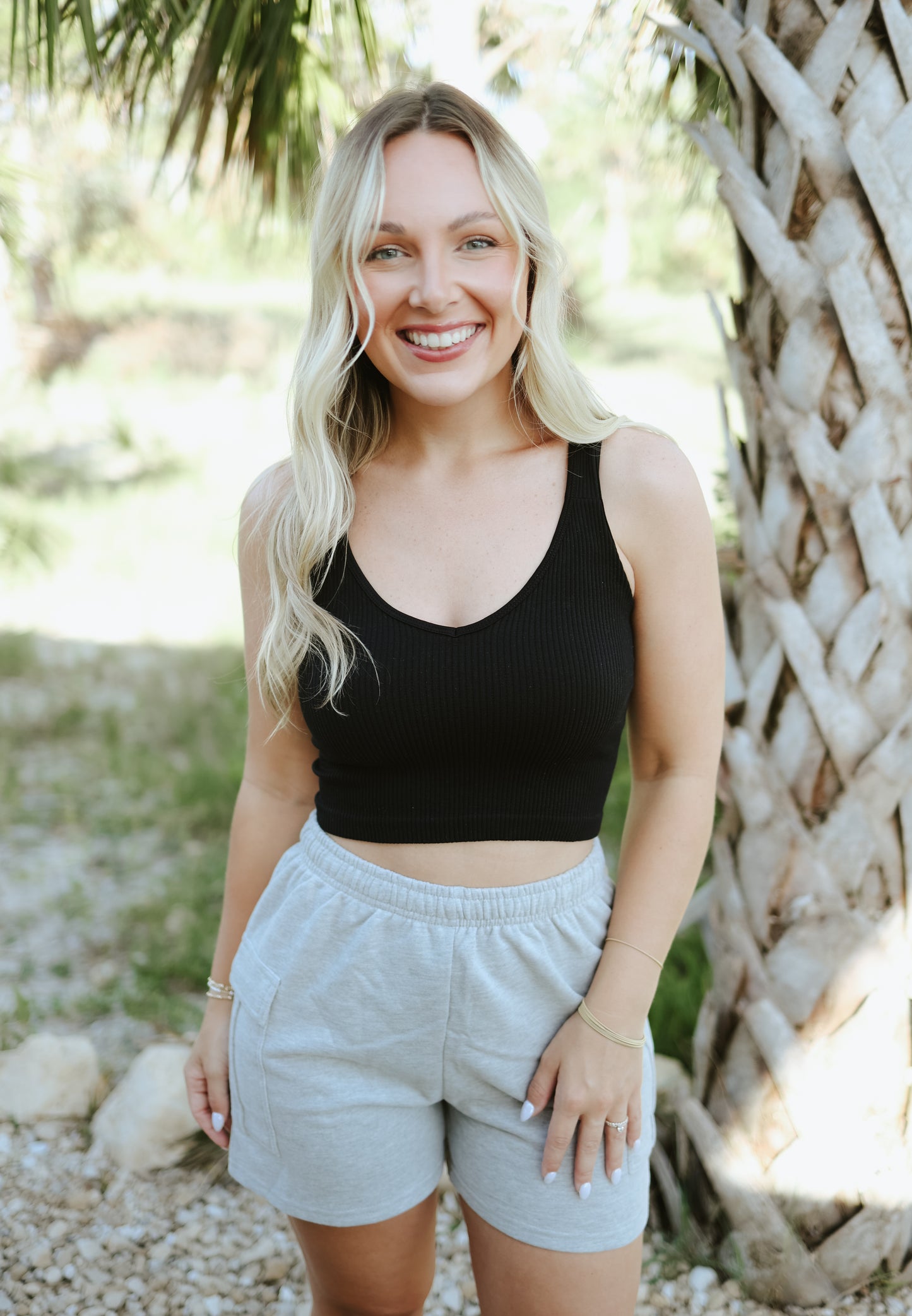 On The Daily Stretchy Ribbed Tank- Black