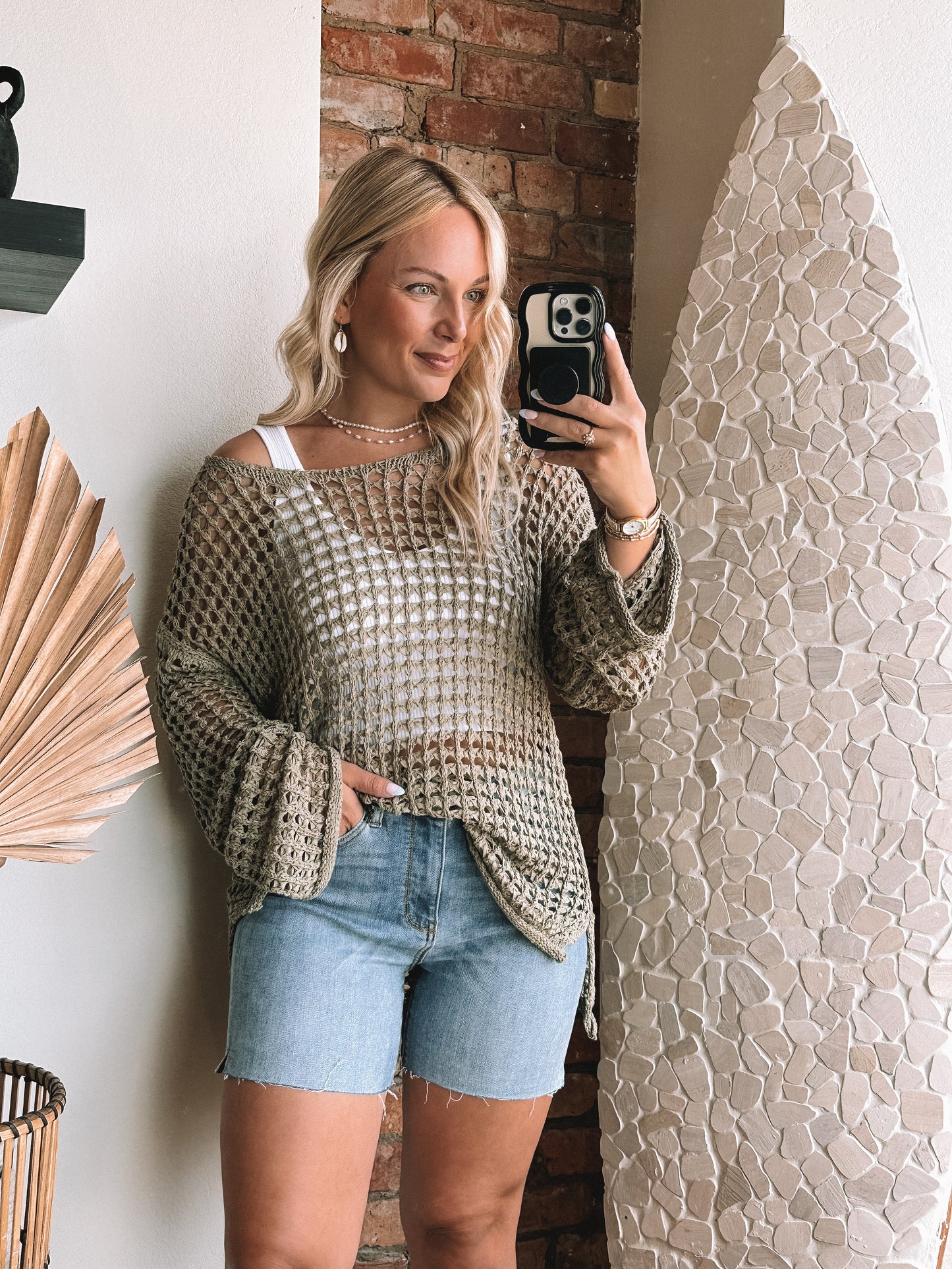 The Colline Olive Crochet Sweater