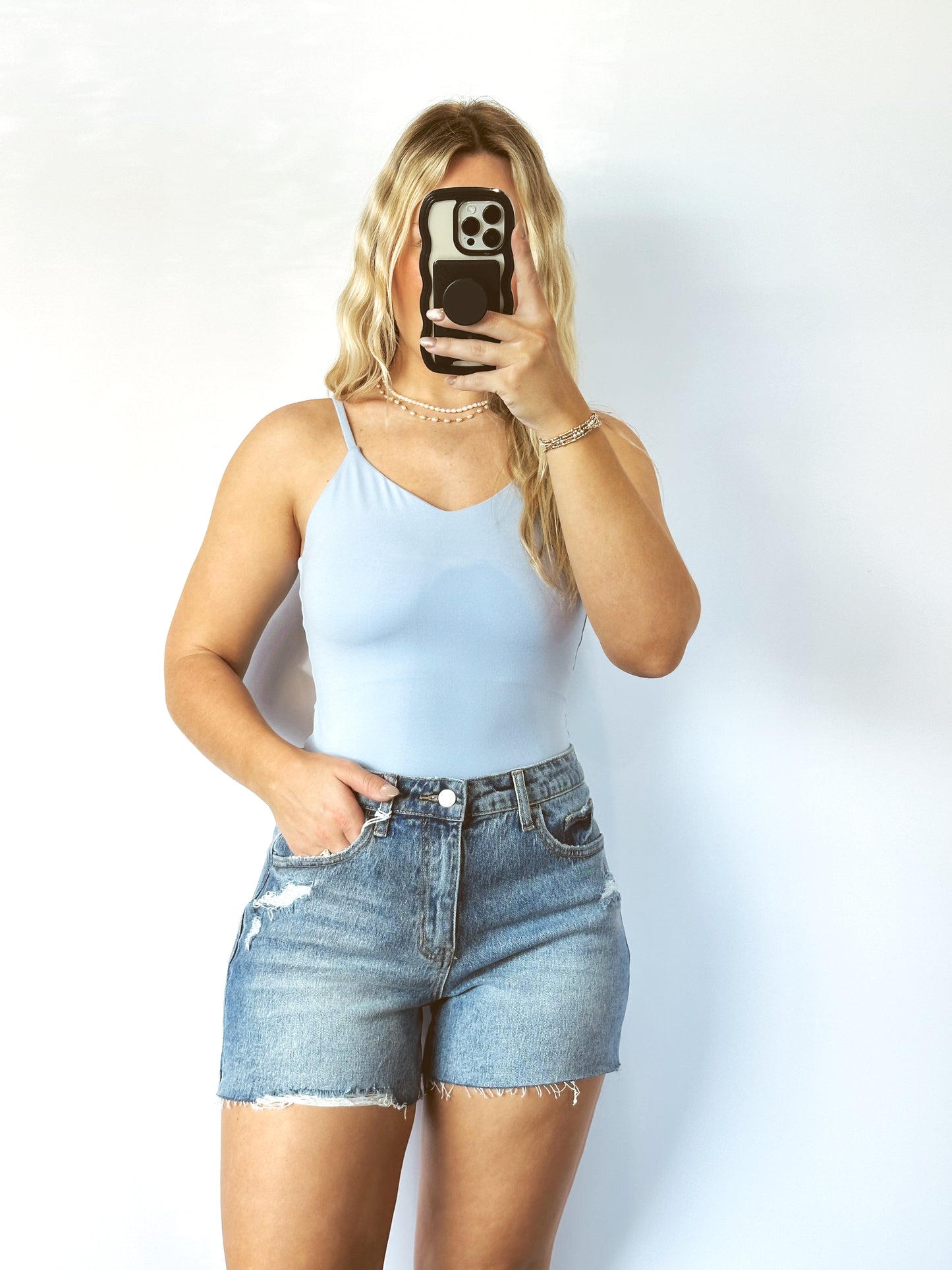 The Kimmy V Neck Bodysuit- Blue