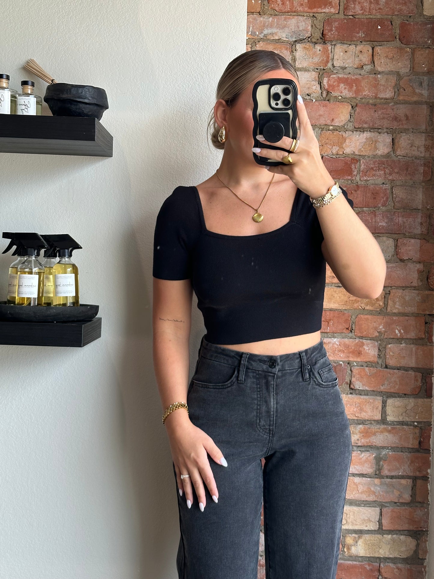 The Kendra Square Neck Top- Black