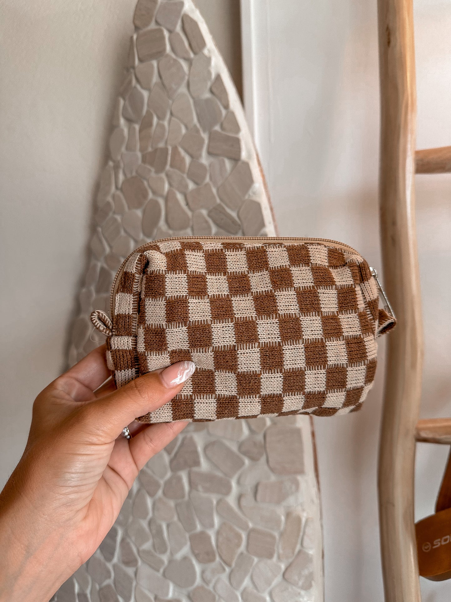 Check Yourself Cosmetic Bag- Brown