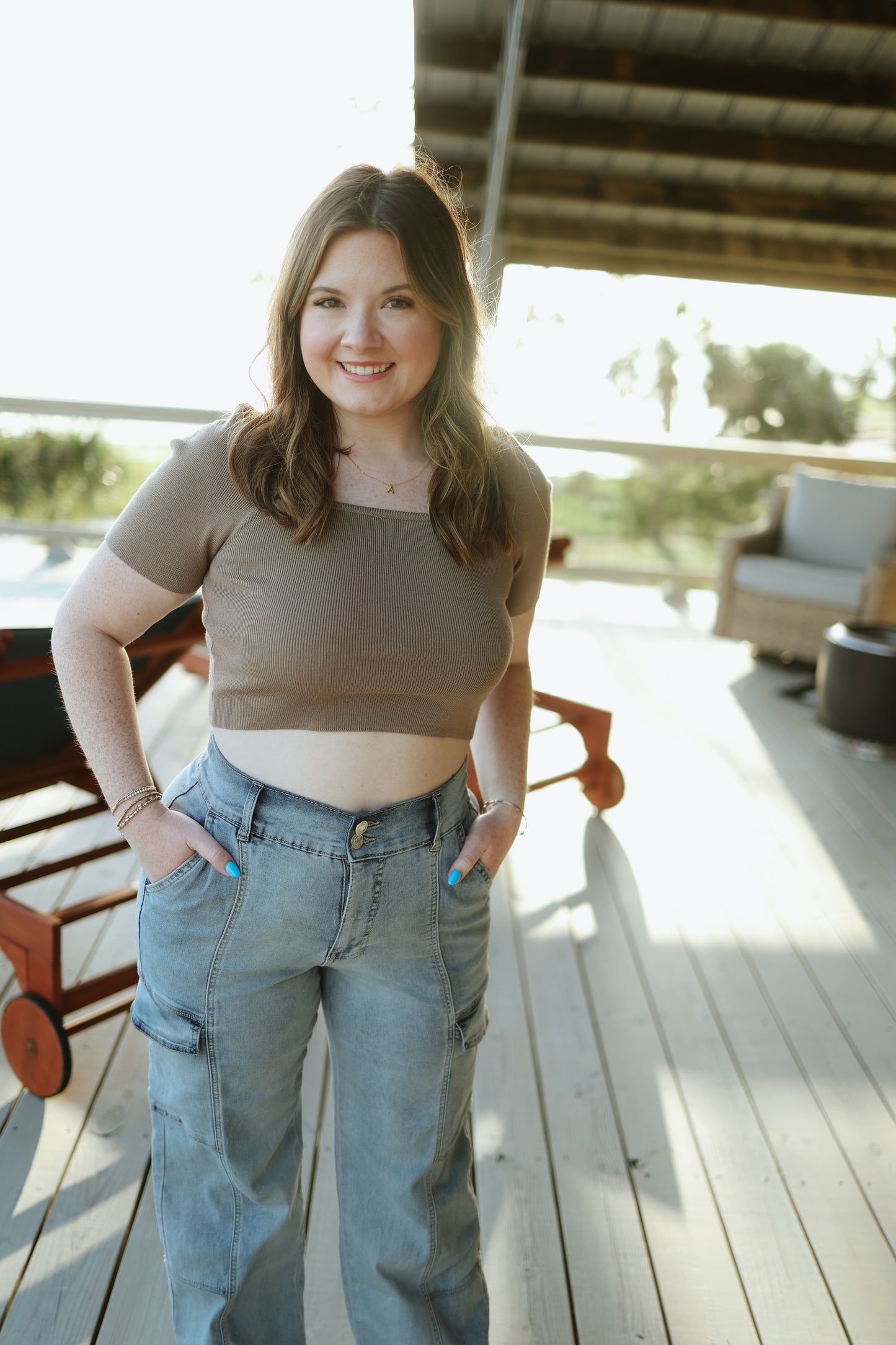 The Kendra Square Neck Top- Tan