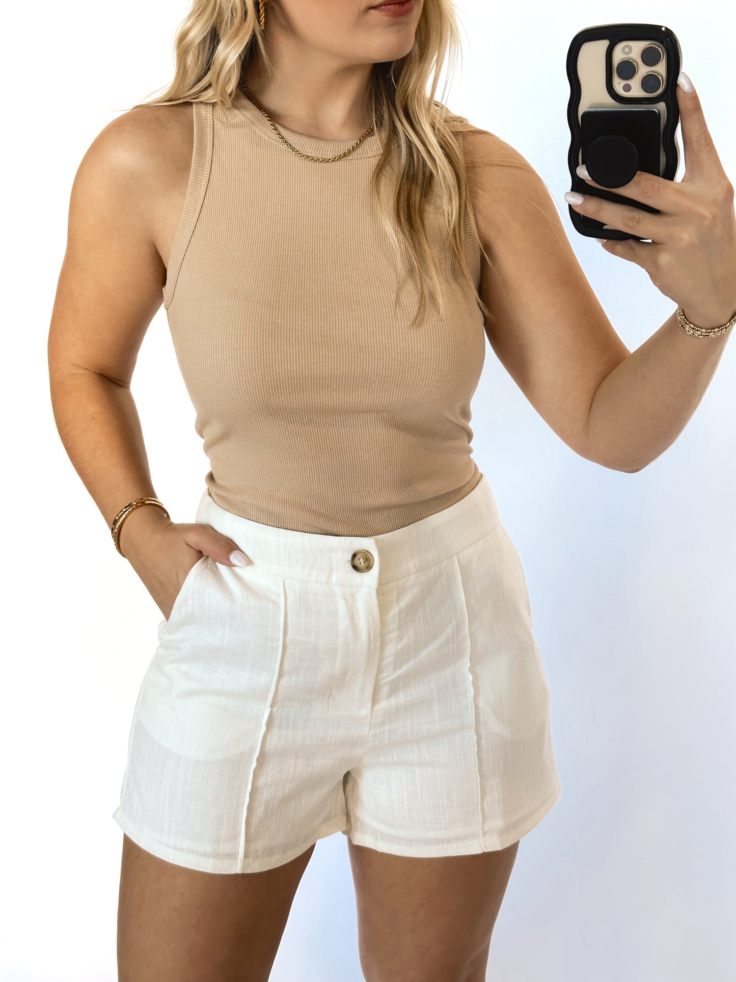 The Monica White Linen Shorts