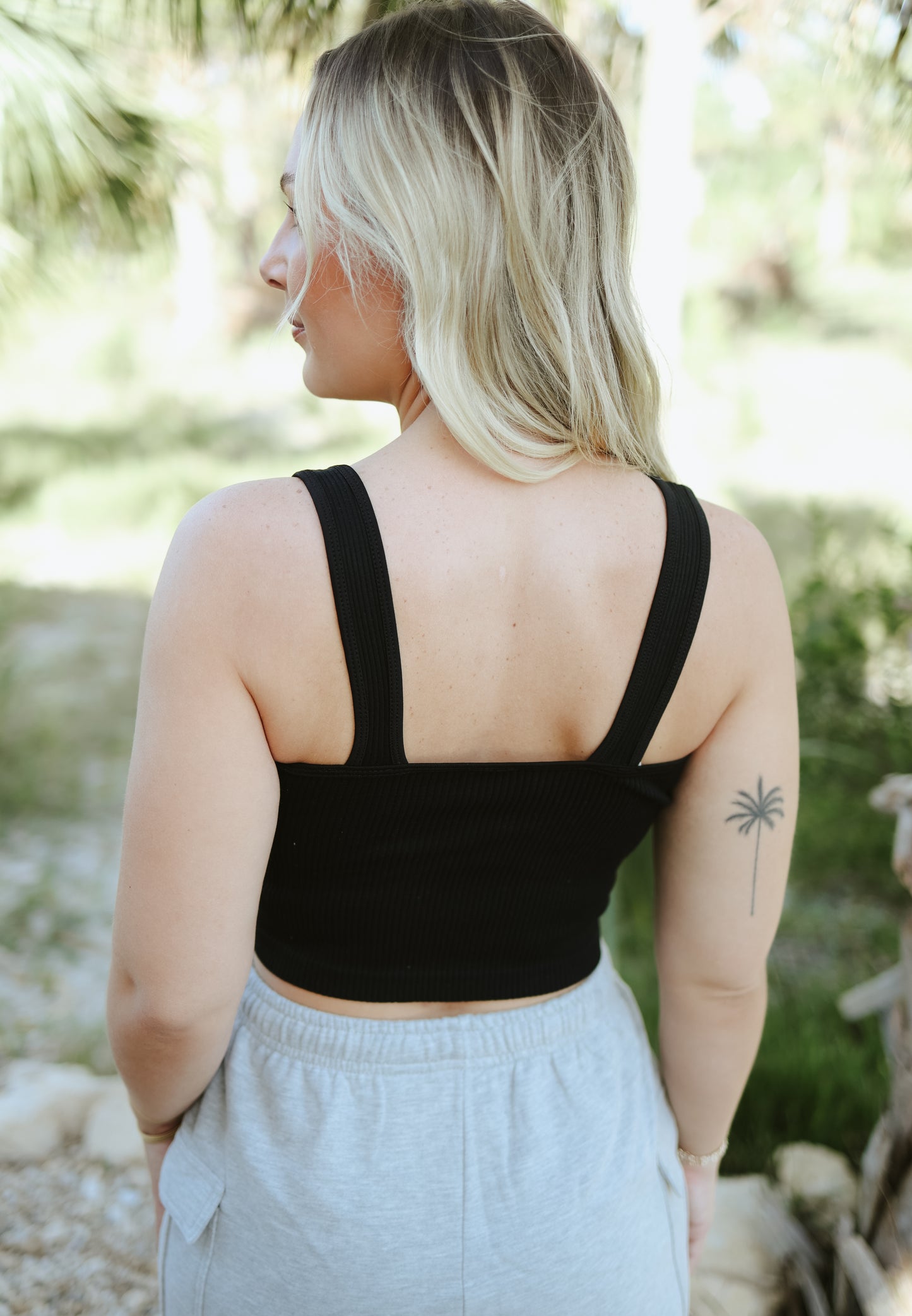 On The Daily Stretchy Ribbed Tank- Black