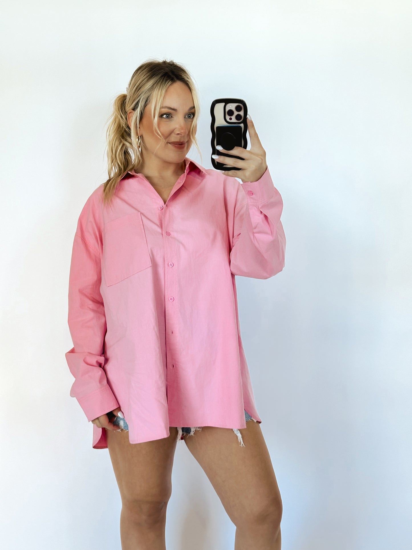 The Elle Pink Button Up Top