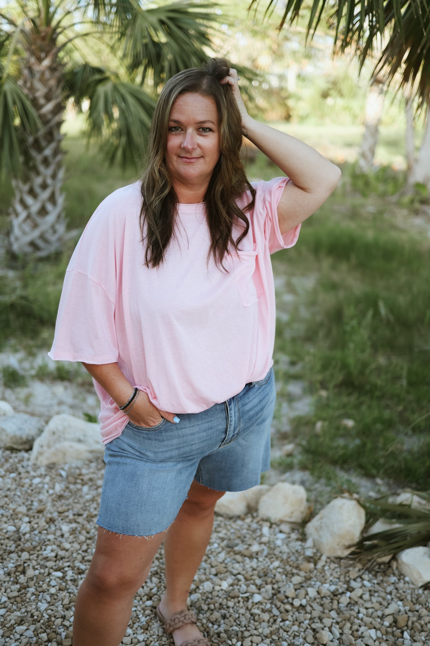 The Boyfriend Pocket Tee Pink- Curves