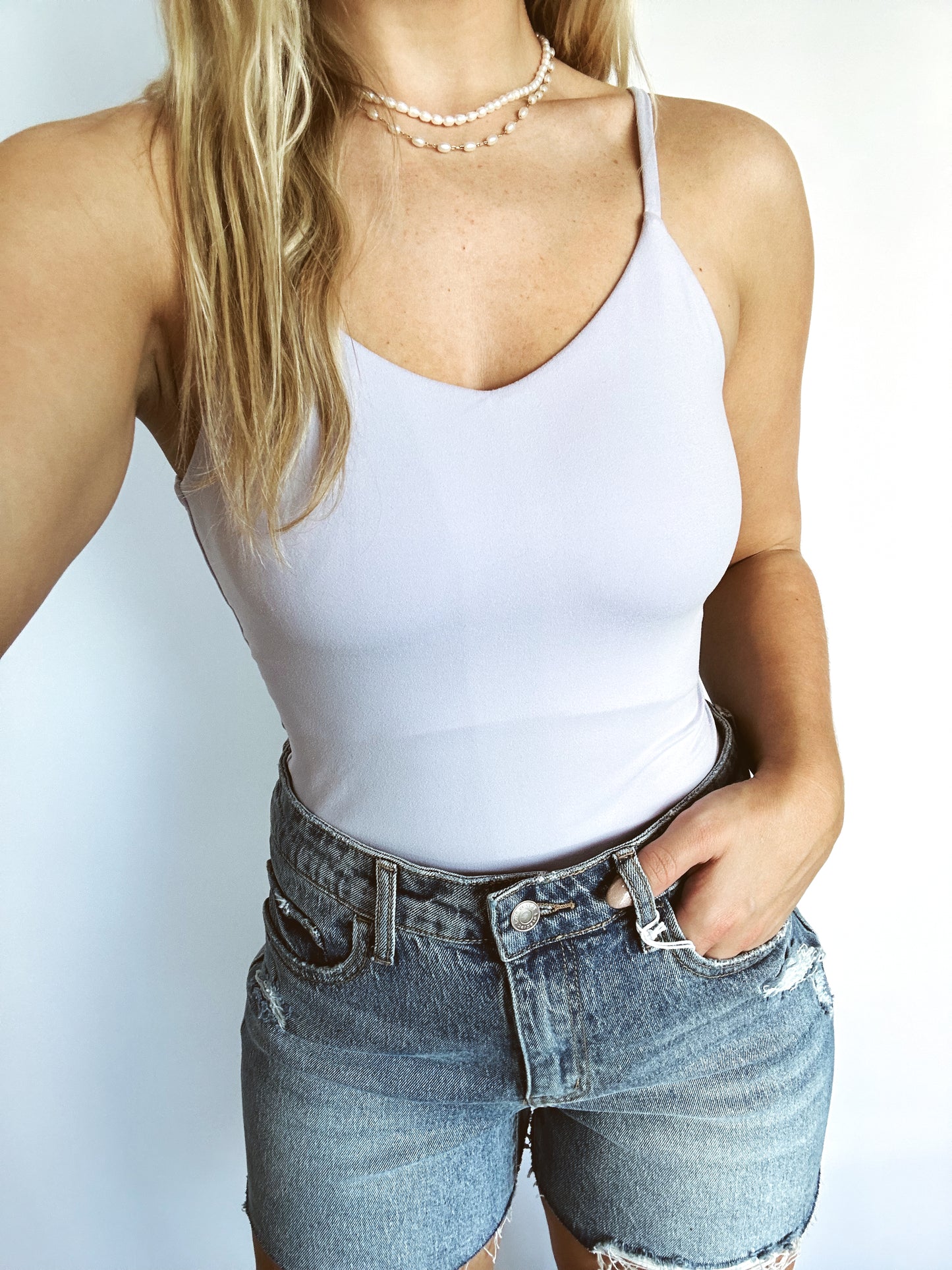The Kimmy V Neck Bodysuit- Lavender