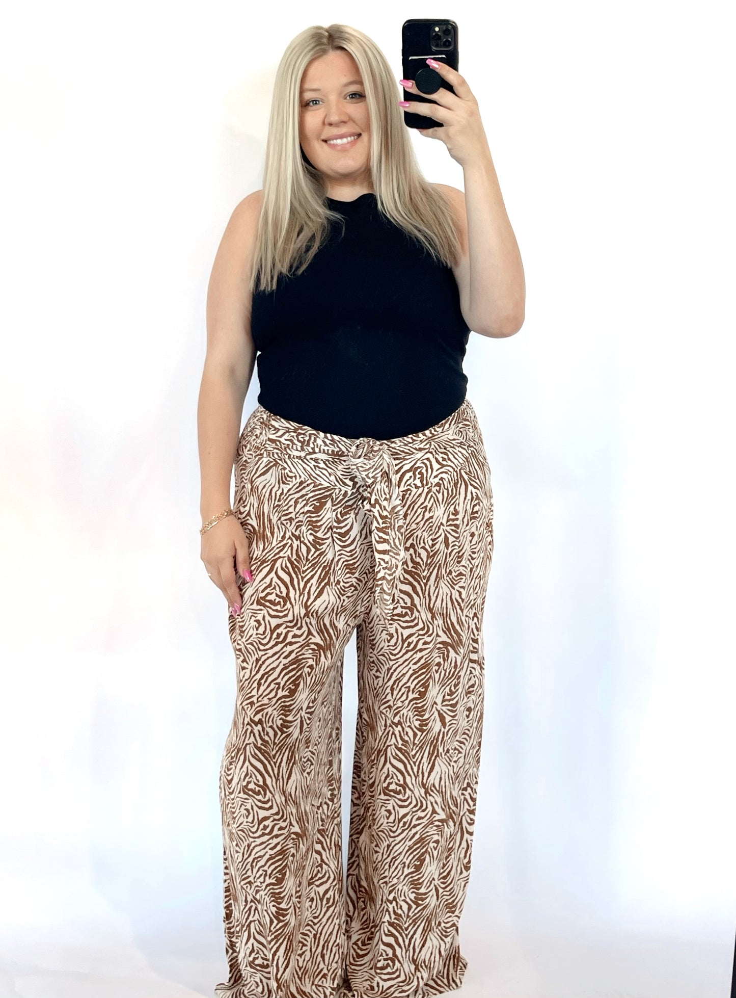 The Tasha Tie Waistband Printed Pants- Curves (XL-2XL)