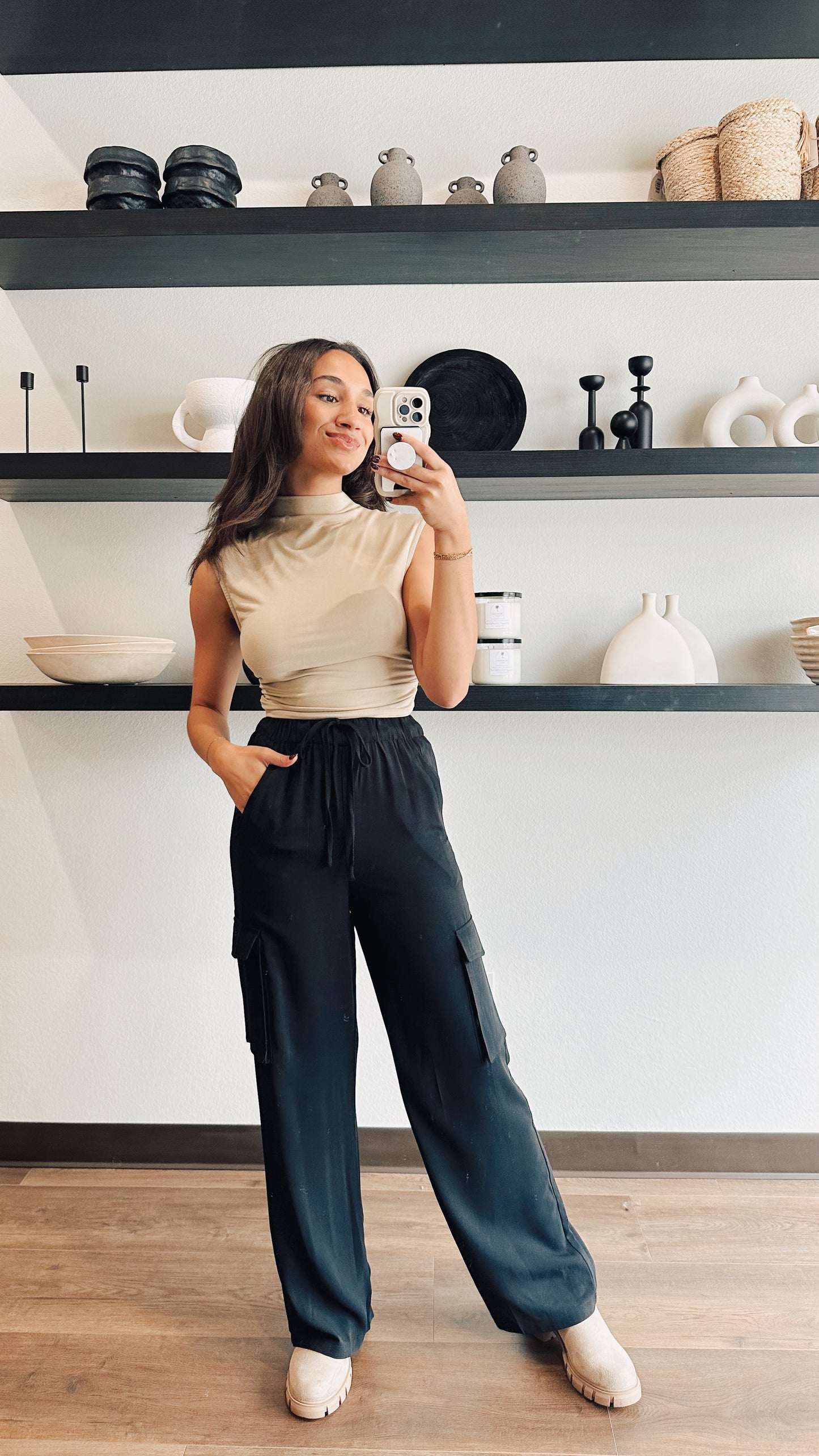 She's An Icon Mock Neck Tank- Sand
