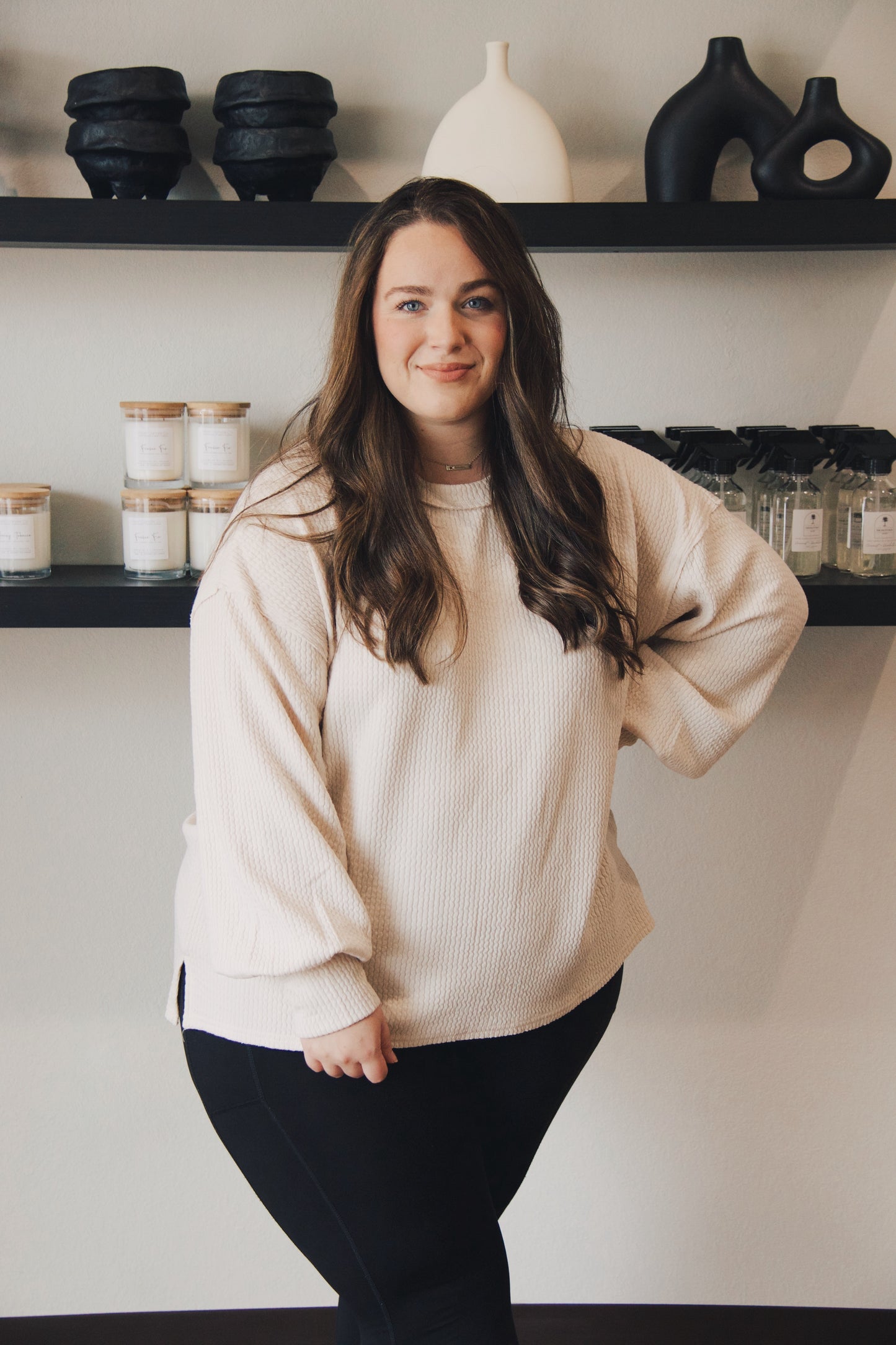 Coffee Date Crewneck Sweater- Beige- Curves