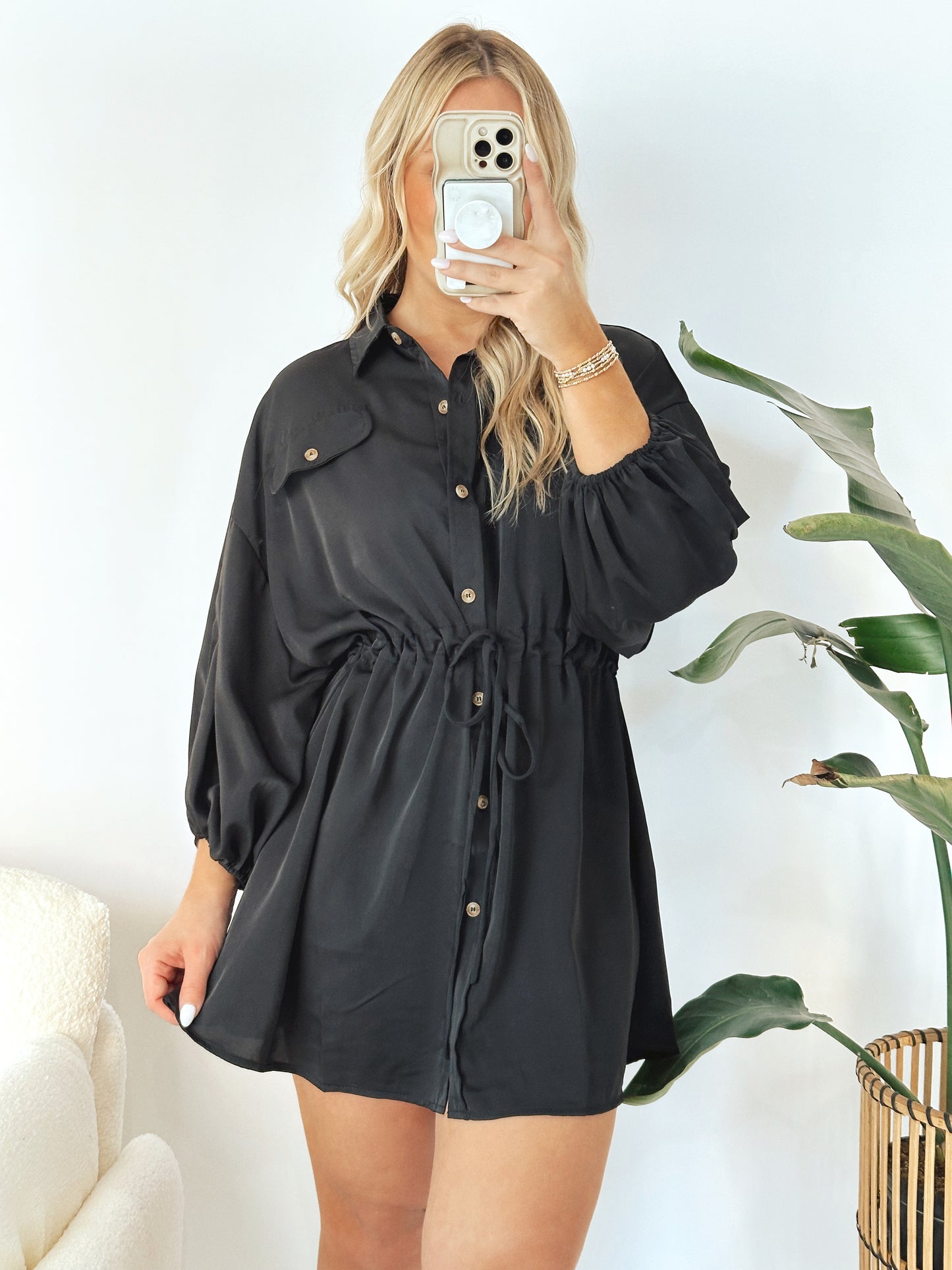 Not Your Sweetheart Button-Front Dress- Black