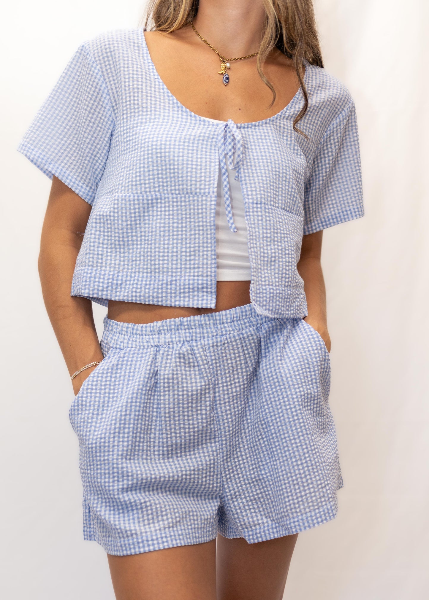 Amelia Gingham Tie Front Set