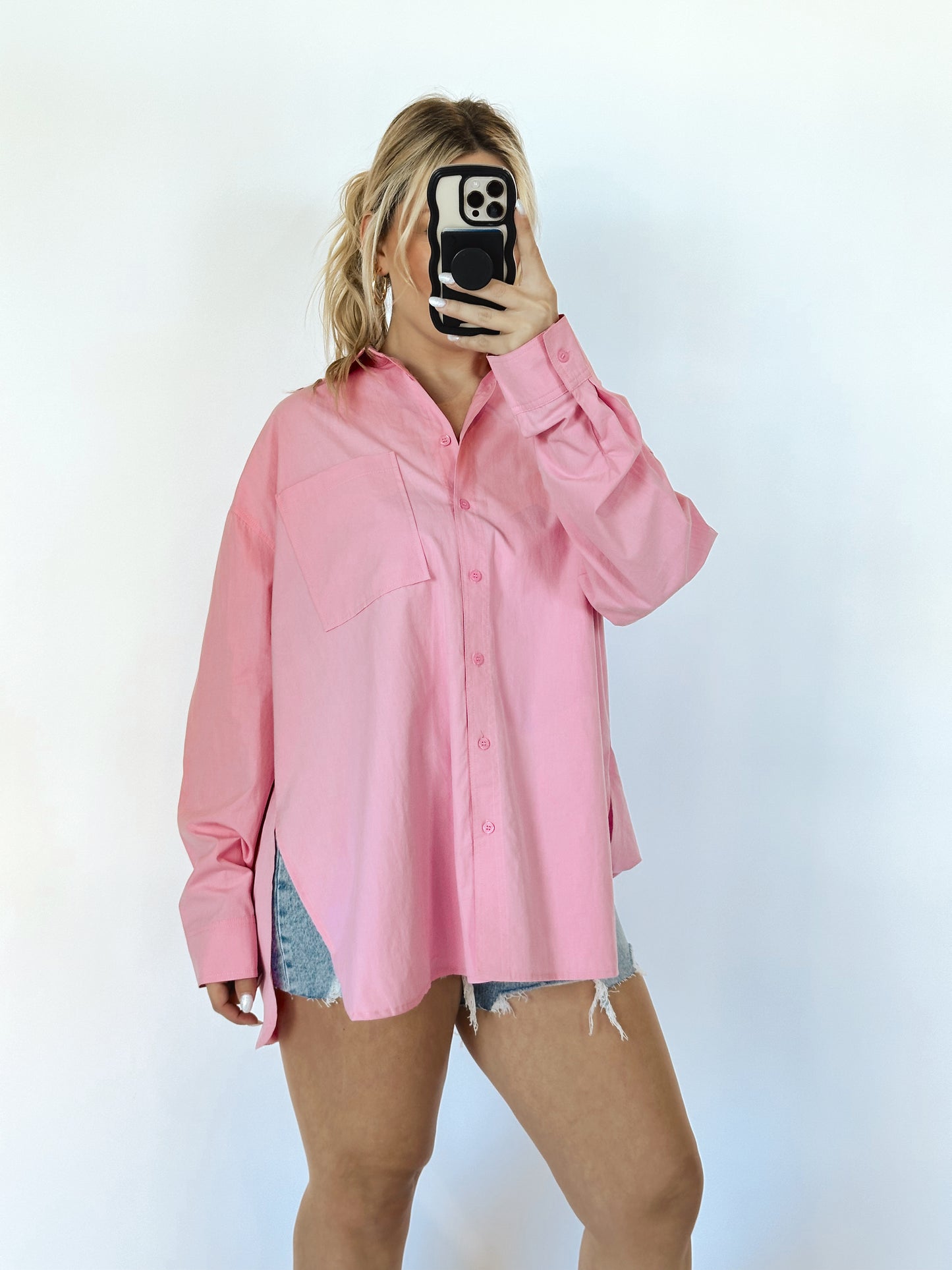 The Elle Pink Button Up Top