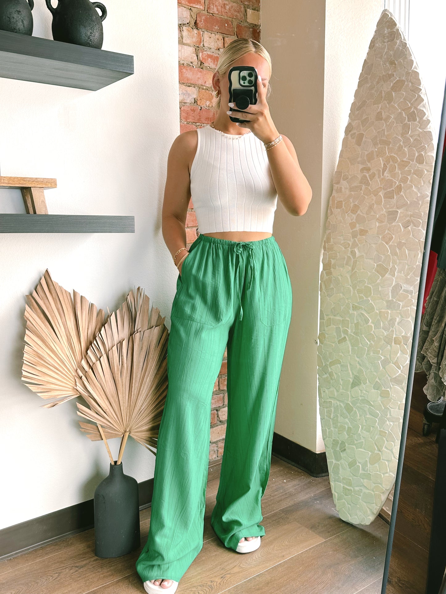 Sara Linen Blend Pants- Green