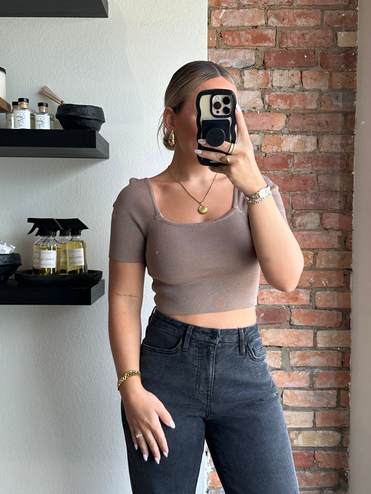 The Kendra Square Neck Top- Tan