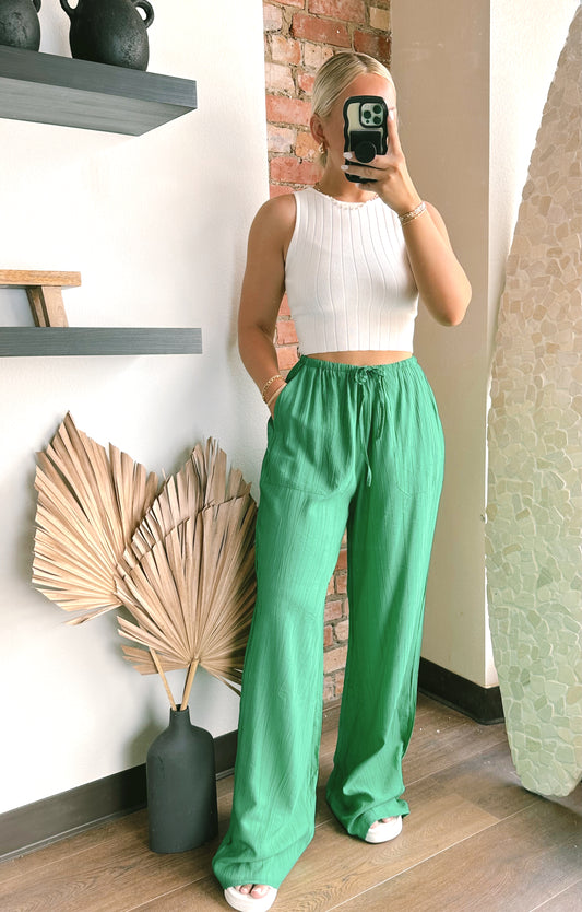 Sara Linen Blend Pants- Green