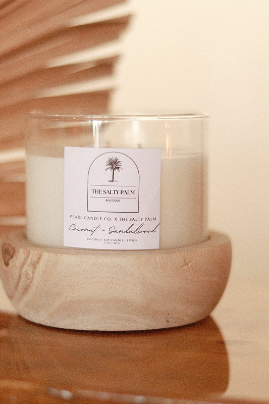 Pearl Candle Co x The Salty Palm | 3 Wick Candle | Coconut + Sandalwood
