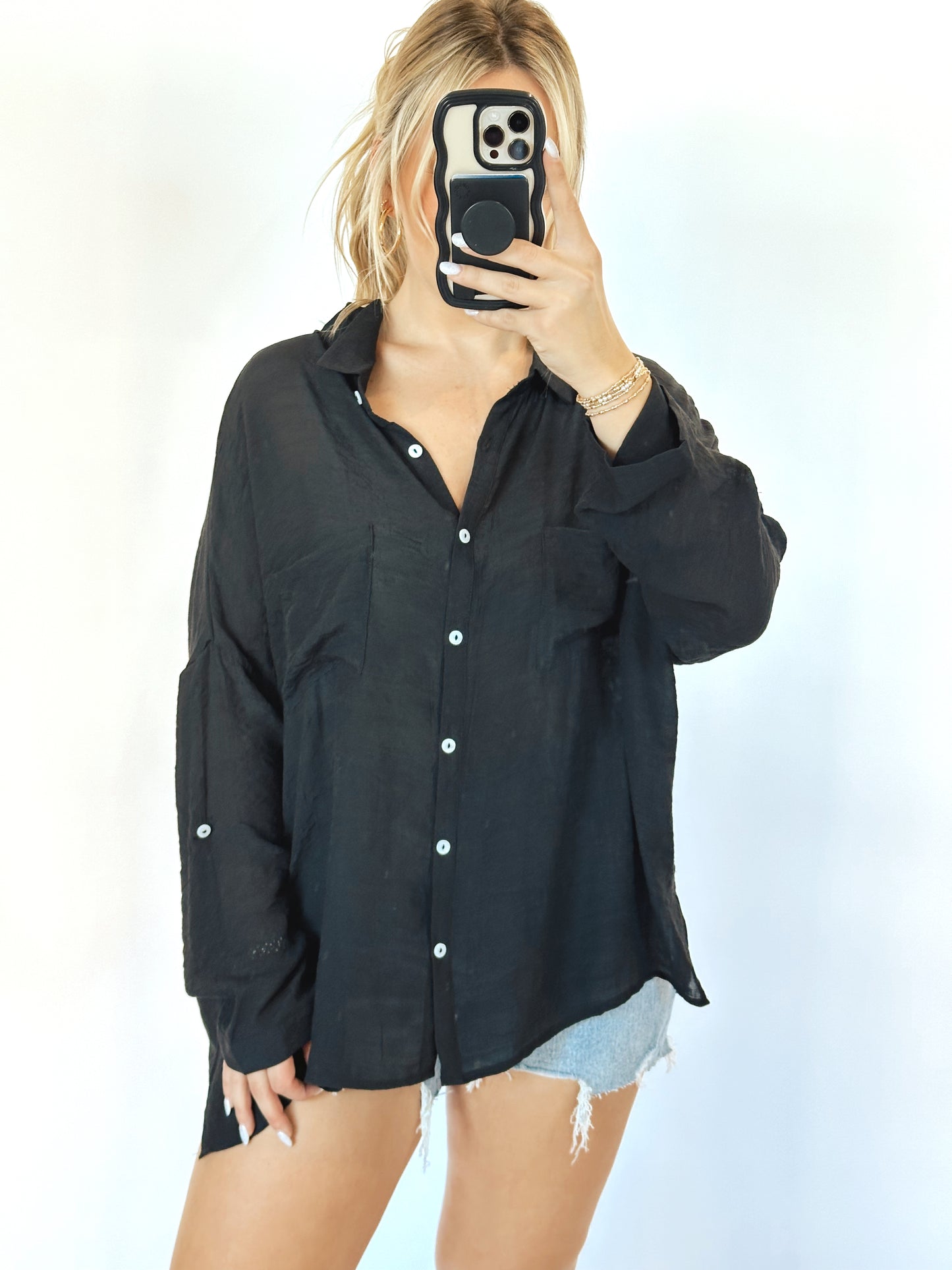 On The Coast Button Up Blouse- Black