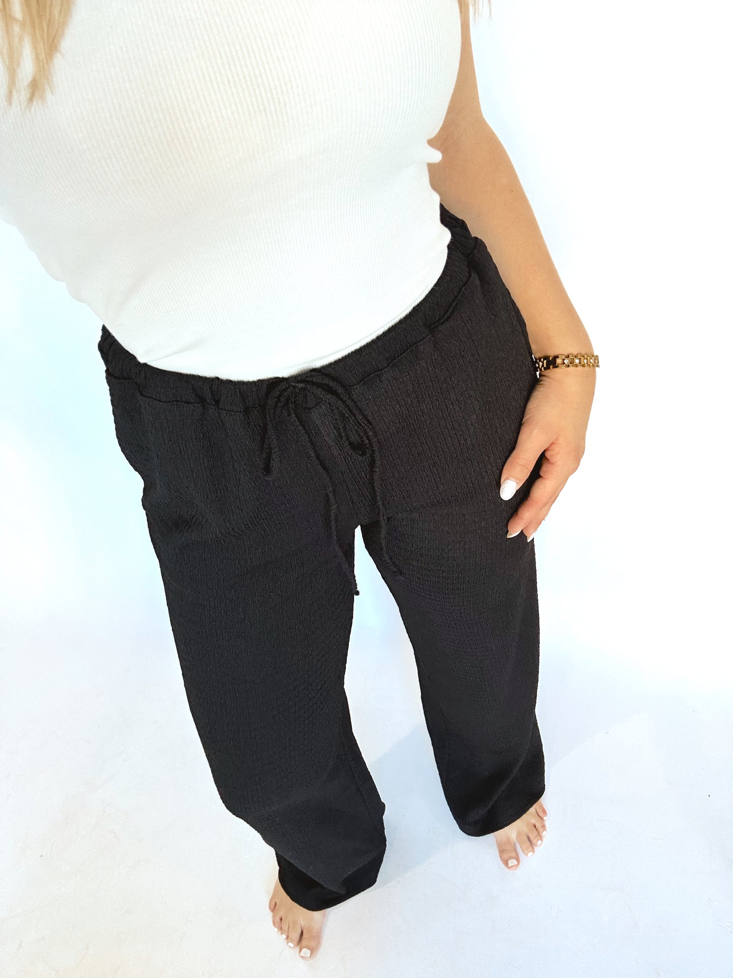 The Lydia Black Ribbed Drawstring Pants