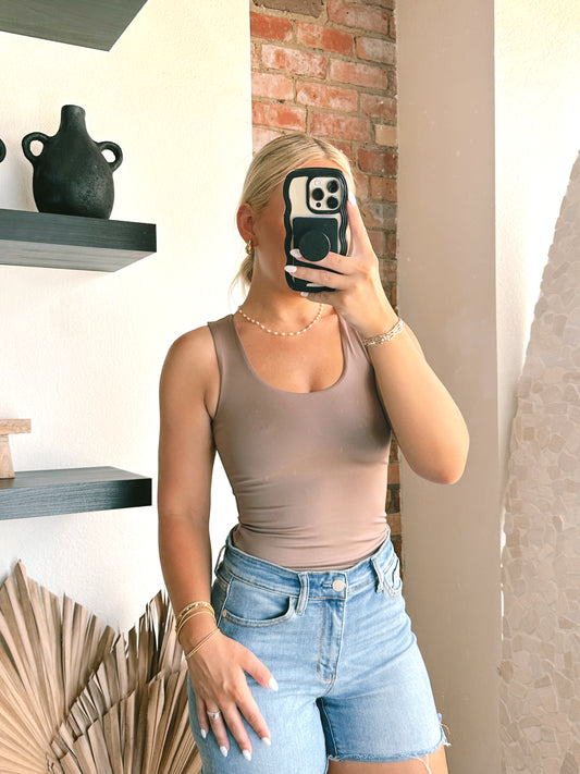 The Reversible Scoop Neck Tank- Taupe
