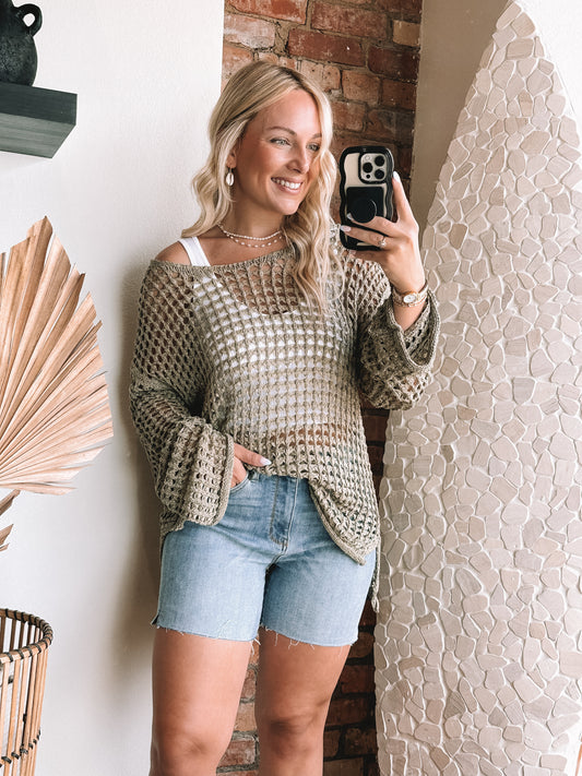 The Colline Olive Crochet Sweater
