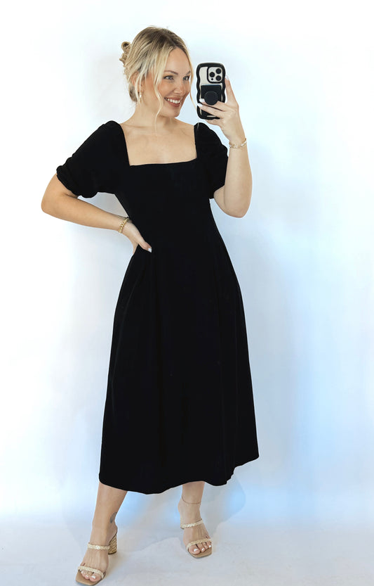 The Mora Black Midi Dress