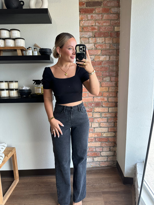 The Kendra Square Neck Top- Black