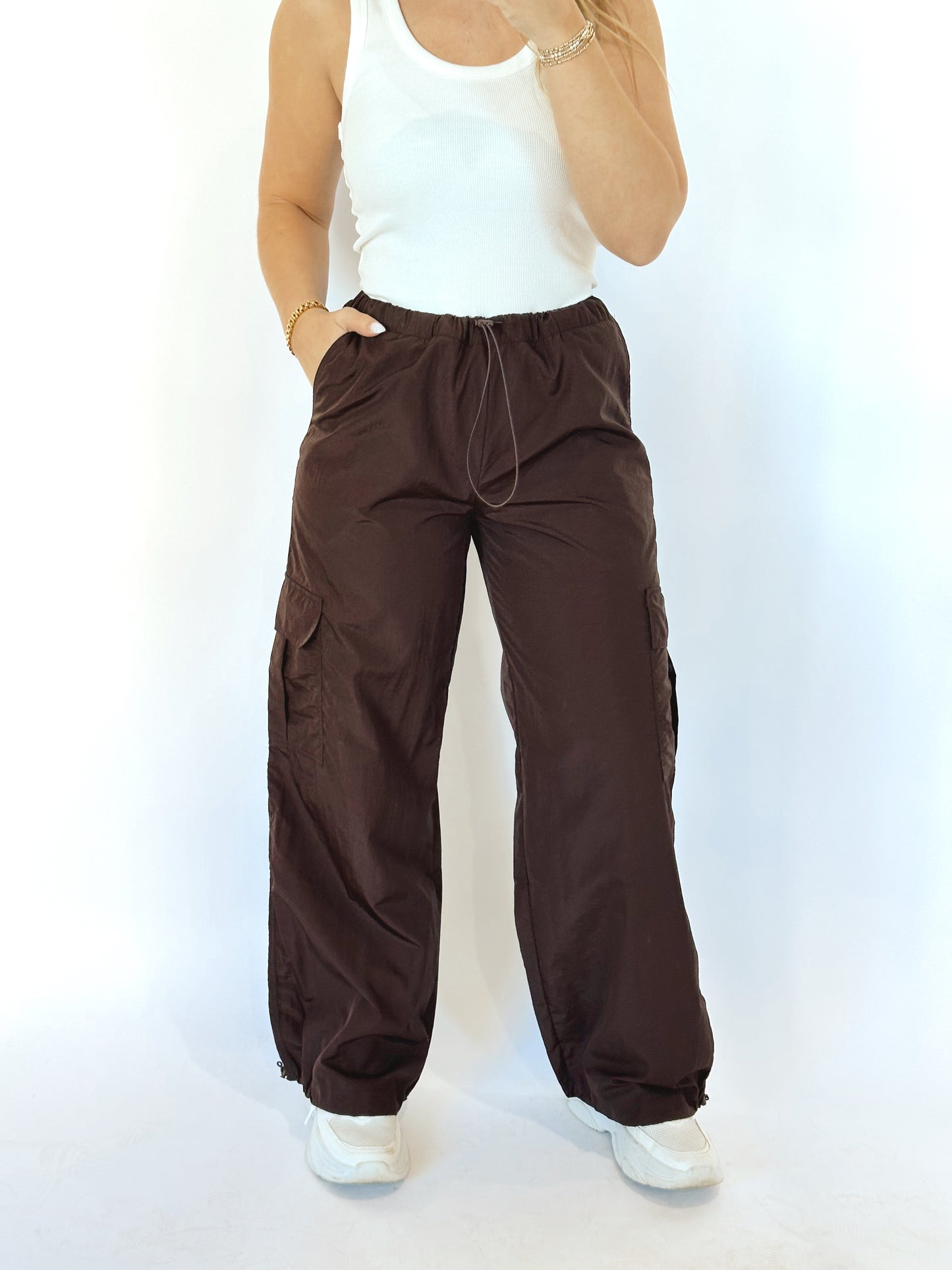 On The Go Drawstring Cargo Pants- Chocolate