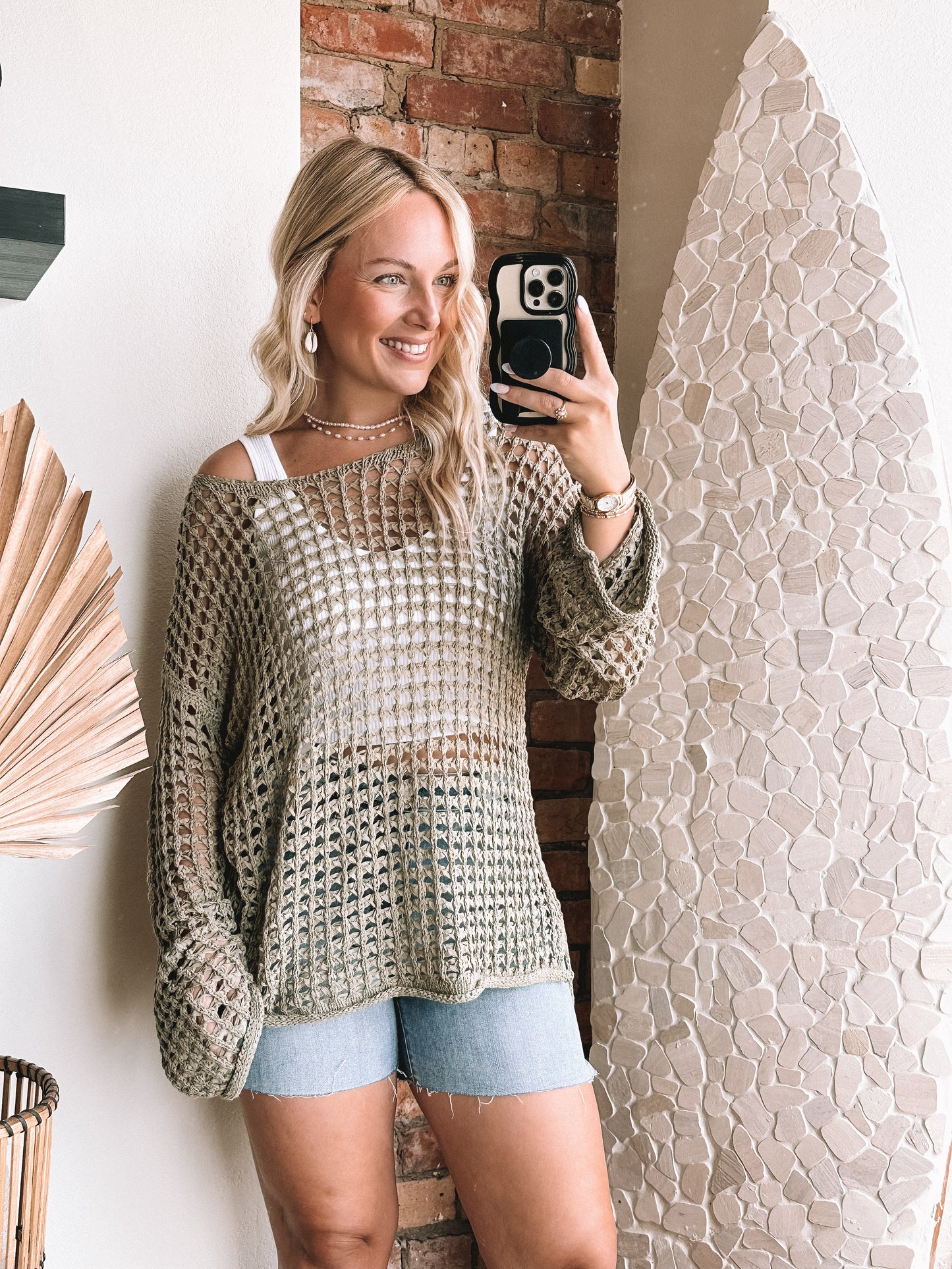 The Colline Olive Crochet Sweater