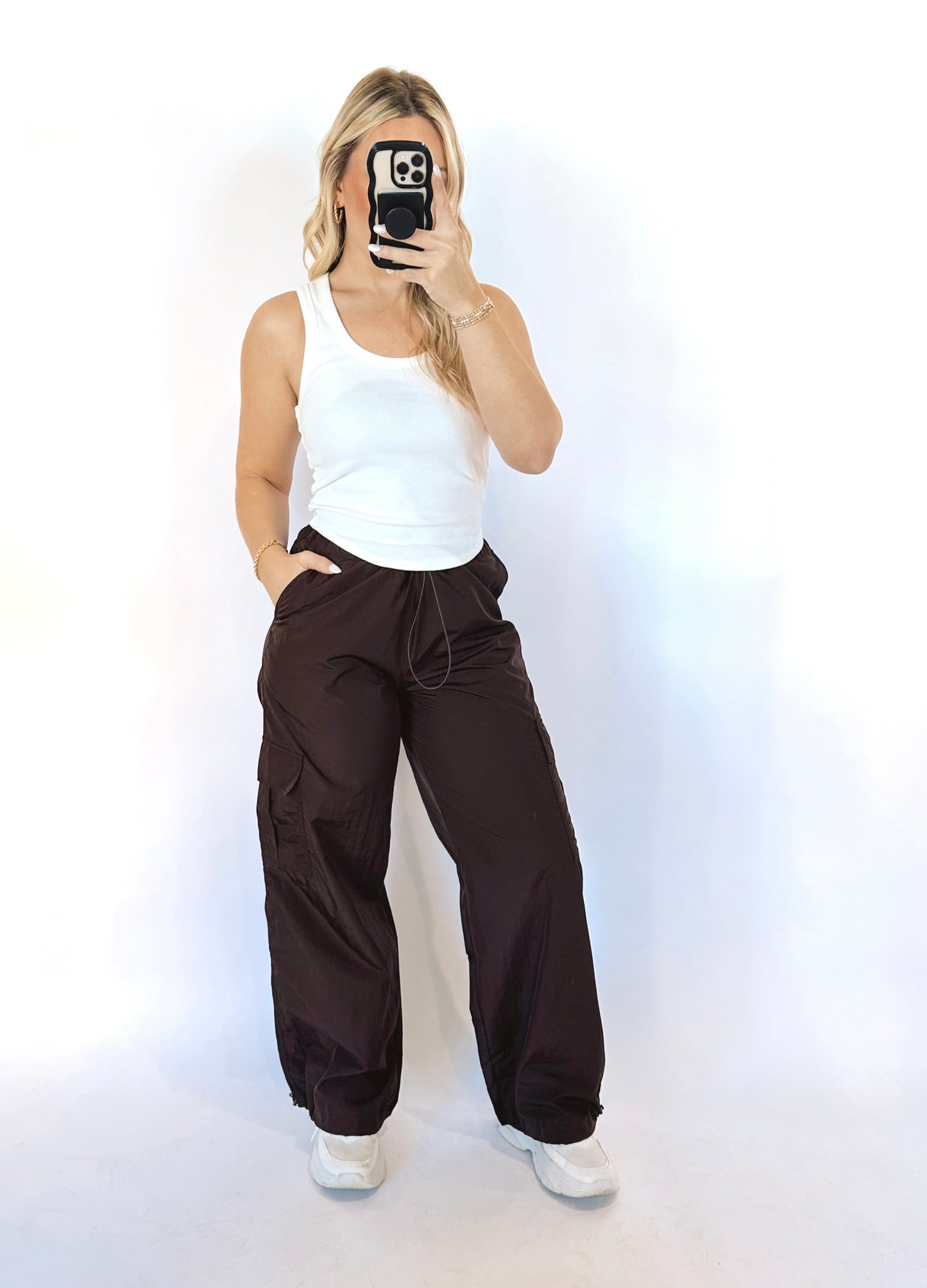 On The Go Drawstring Cargo Pants- Chocolate