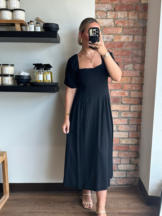 The Mora Black Midi Dress