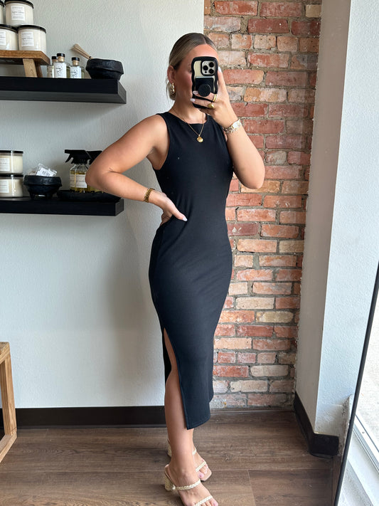 Living For The Moment Black Midi Dress