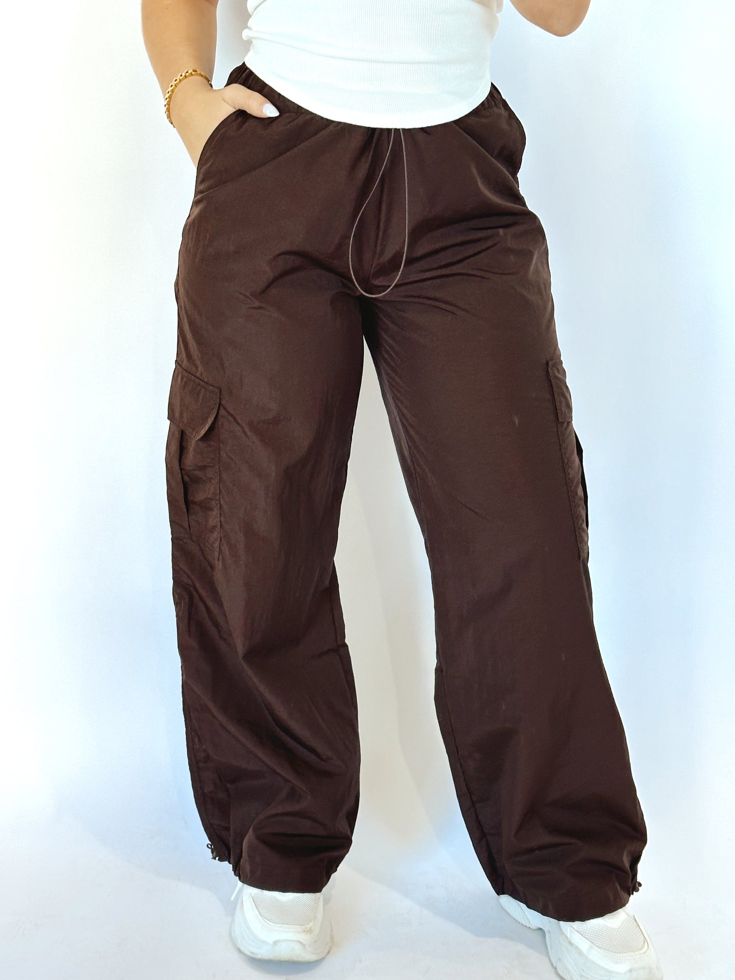 On The Go Drawstring Cargo Pants- Chocolate