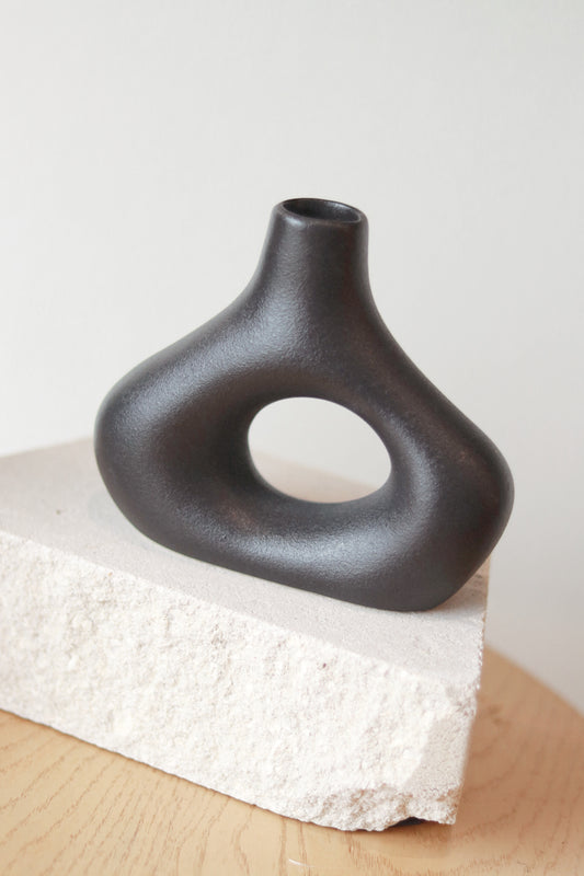 Abstract Black Donut Vase- Medium